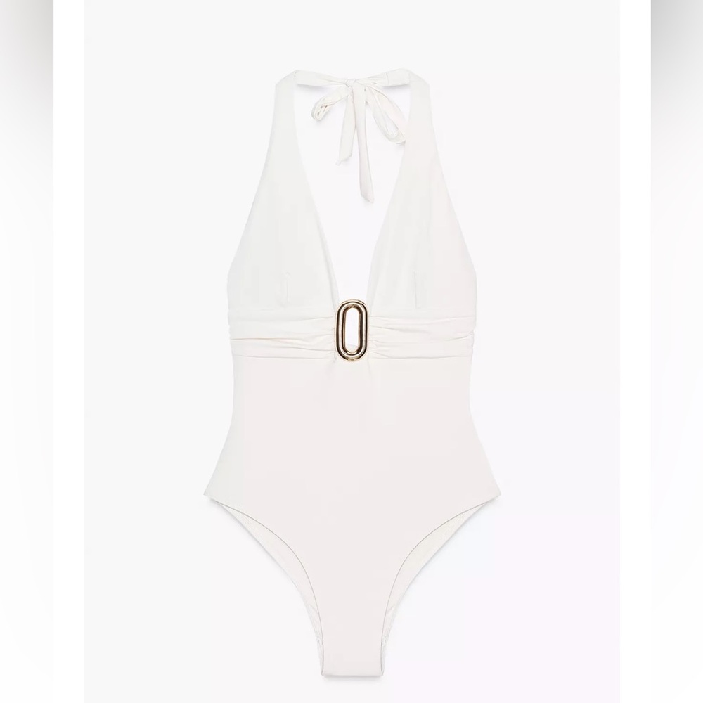 Zara NWT white halter swimsuit with metal detail 0167/229
